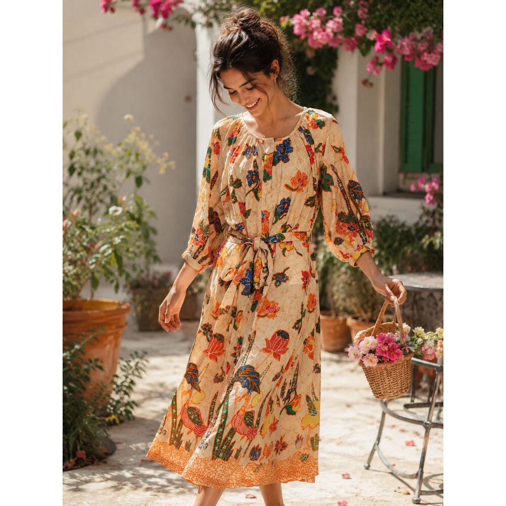 NWT $495 Cara Cara Turtledove Dodo Bird Border Simone Dress